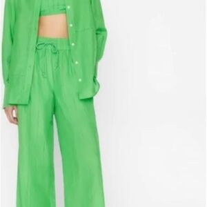 Frame Denim Bright Green Wide Leg Drawstring Palazzo Pants Size S